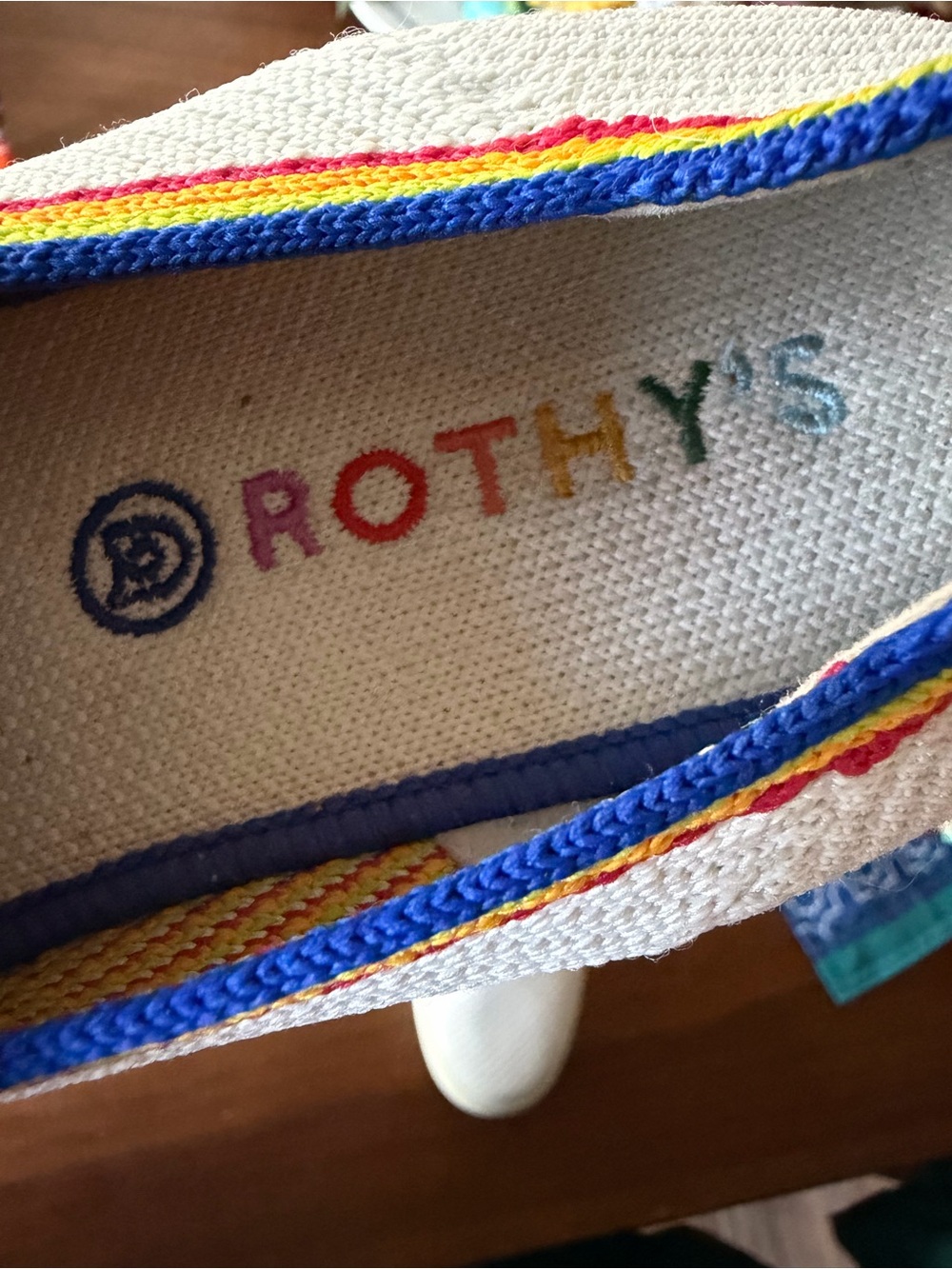 Rainbow Rothy's Cream Slip-On Sneakers with Rainbow Trim - Picture 5 of 10